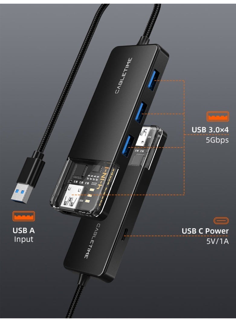 كابل تايم موزع USB-A 3.0 رباعي المنافذ فائق السرعة 5 جيجابت في الثانية مع مزود طاقة لأجهزة الكمبيوتر المحمولة | 0.15 متر - Image 5